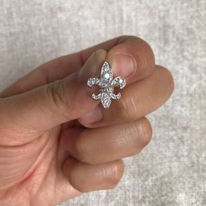 Rhodium Silver CZ Fleur De Lis Pendant
